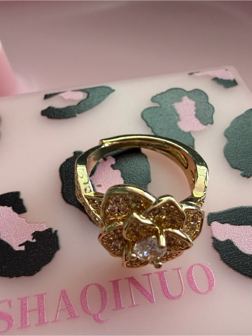 Affordable Fashion Finds Gold Flower Ring with Pink Accent